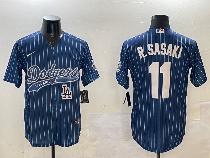 Men Los Angeles Dodgers #11 R.Sasaki Blue Stripe Joint Name 2025 Nike MLB Jersey style 5